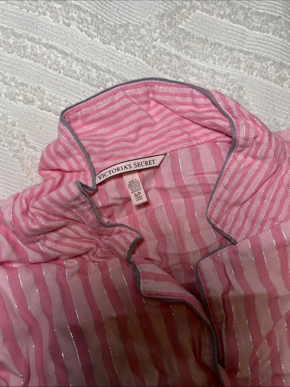 Victoria's Secret Pink Striped Pajama Set with Gray Trim - Picture 2 of 4